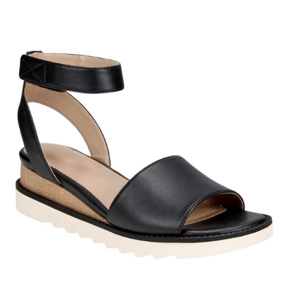Giani Bernini Constancia Memory Foam Ankle Strap Wedge Sandals Black Size 11